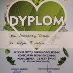 Aleksandra Dróżdż zajęła II miejsce w Ogólnopolskim konkursie ekologicznym !!